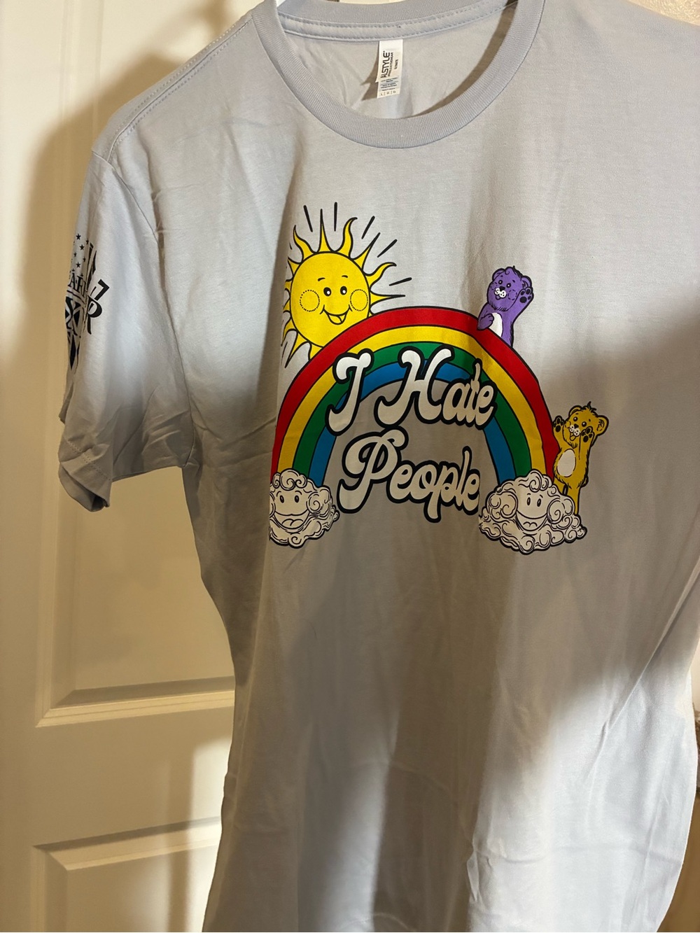 Women’s Care Bears Light Gray Graphic Tee - I Hate People Rainbow Design